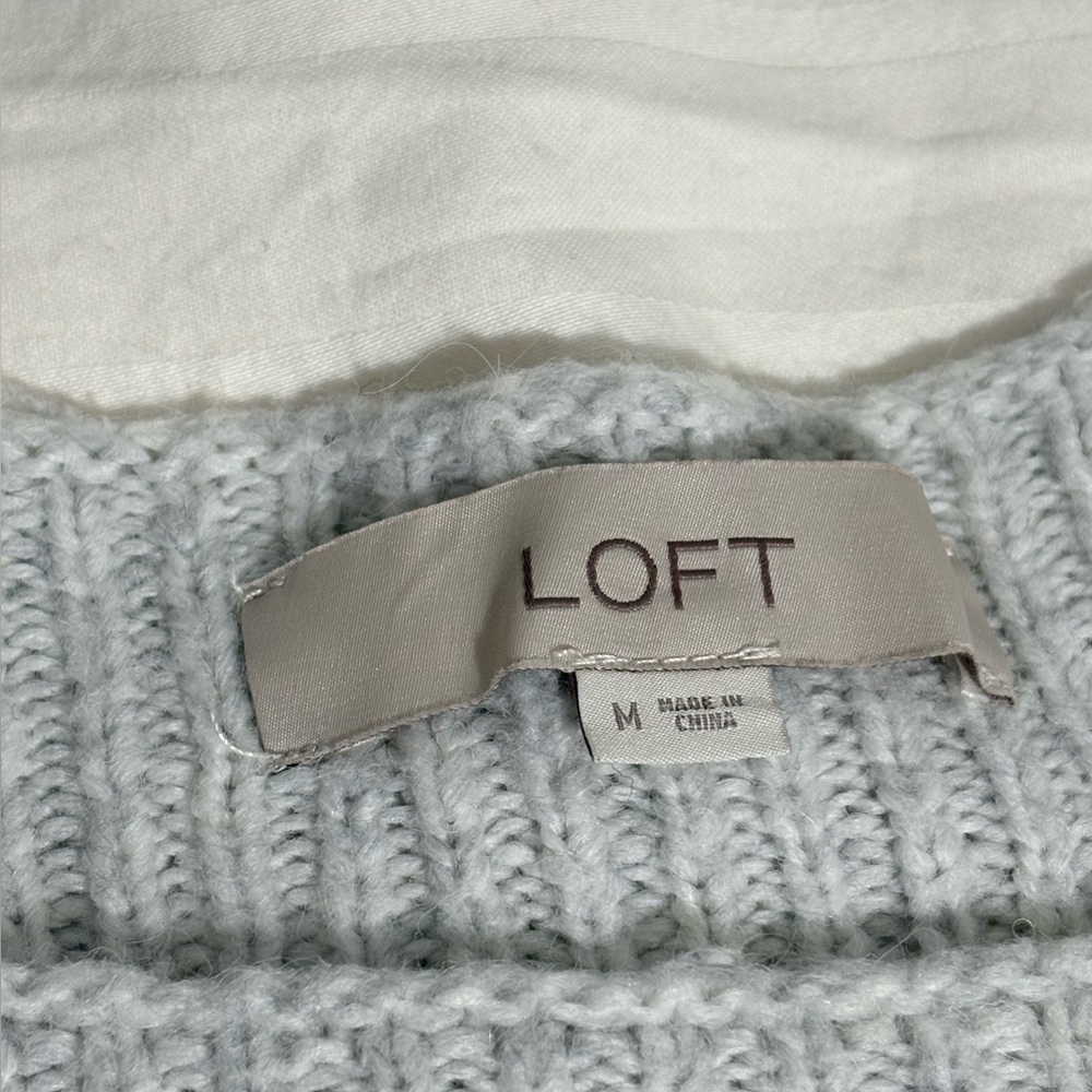 Ann Taylor LOFT Tunic Sweater Sz M Gray Aqua Blue Stripe Wool Blend Boat Neck - Picture 6 of 9